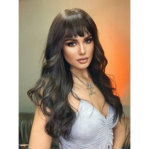 🆕BLACK Long Wavy Natural Looking Curly Wig Synthetic Middle Part Full Head NWT - Picture 5 of 7